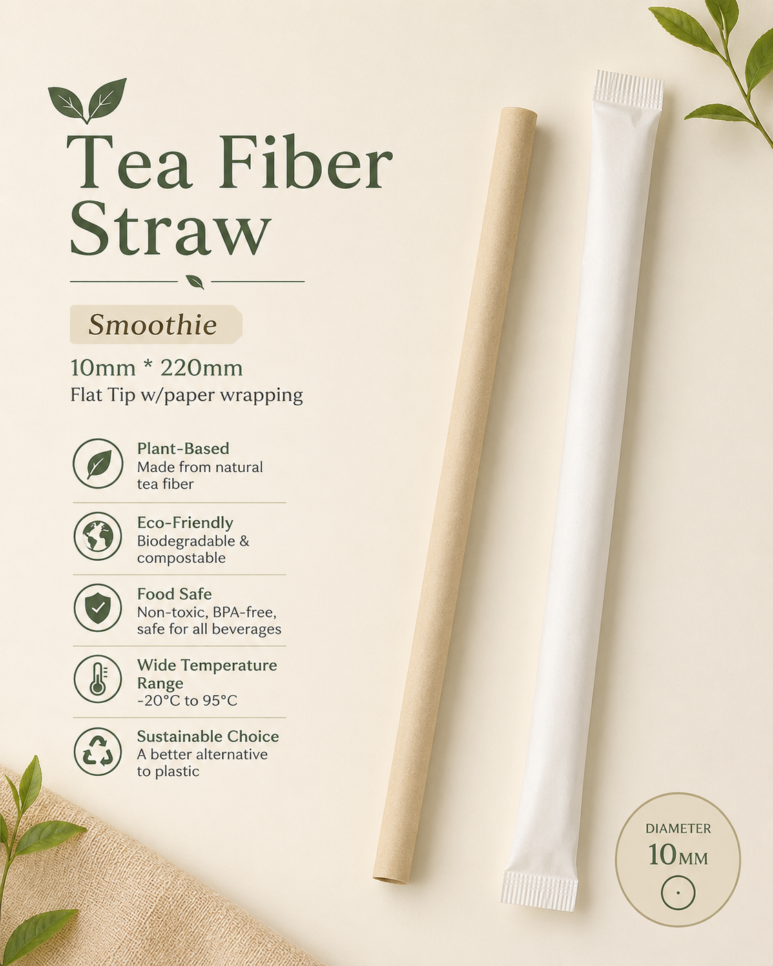 Tea Fiber Straws With Paper Wrapping