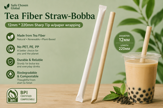 Tea Fiber Straws With Paper Wrapping-Bobba 12mm * 220mm Sharp End - Beige