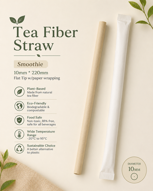 Tea Fiber Straws With Paper Wrapping-Smoothie 10mm * 220mm Flat End - Beige