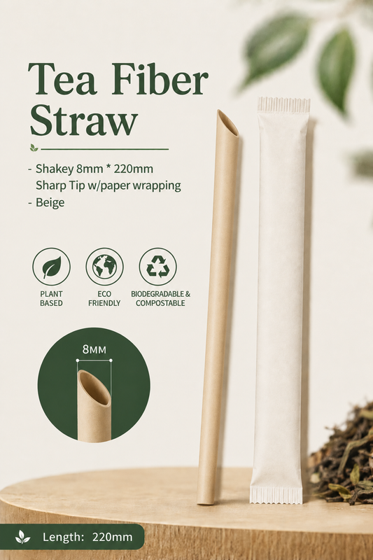 Tea Fiber Straws With Paper Wrapping - Shakey 8mm * 220mm Sharp End - Beige