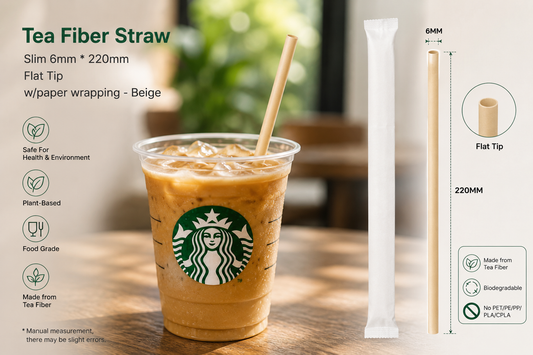 Tea Fiber Straws With Paper Wrapping-Slim 6mm * 220mm Flat End - Beige