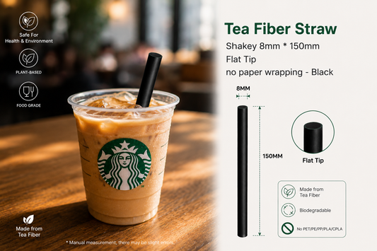 Tea Fiber Straw-Shakey 8mm * 150mm Flat Tip no paper wrapping - Black