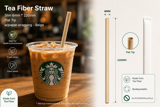 Tea Fiber Straws With Paper Wrapping -Slim 6mm * 220mm Flat End - Black